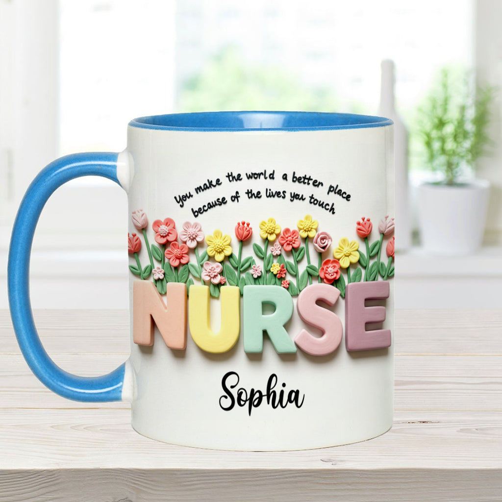 Krankenpflege ist eine Herzensangelegenheit – Personalisierte Tasse mit Krankenschwester-Motiv