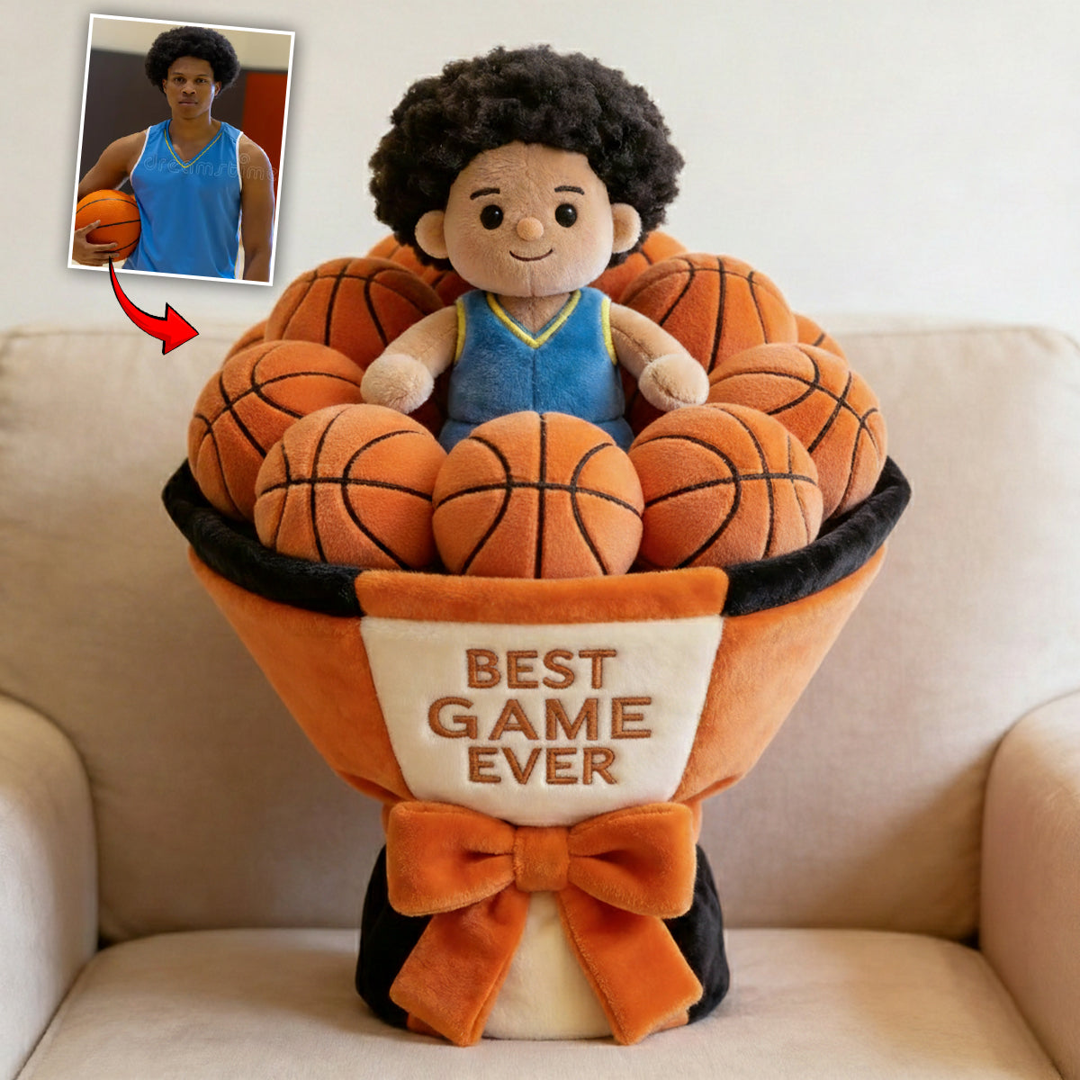 Custom Basketball Plush Bouquet - Personalized Basketball Premium Faux Fur Pillow