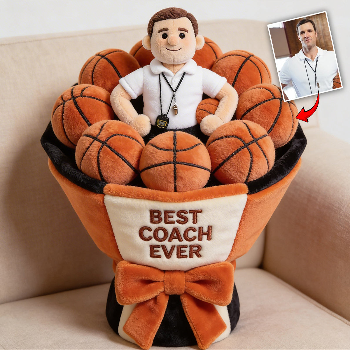 Custom Basketball Plush Bouquet - Personalized Basketball Premium Faux Fur Pillow
