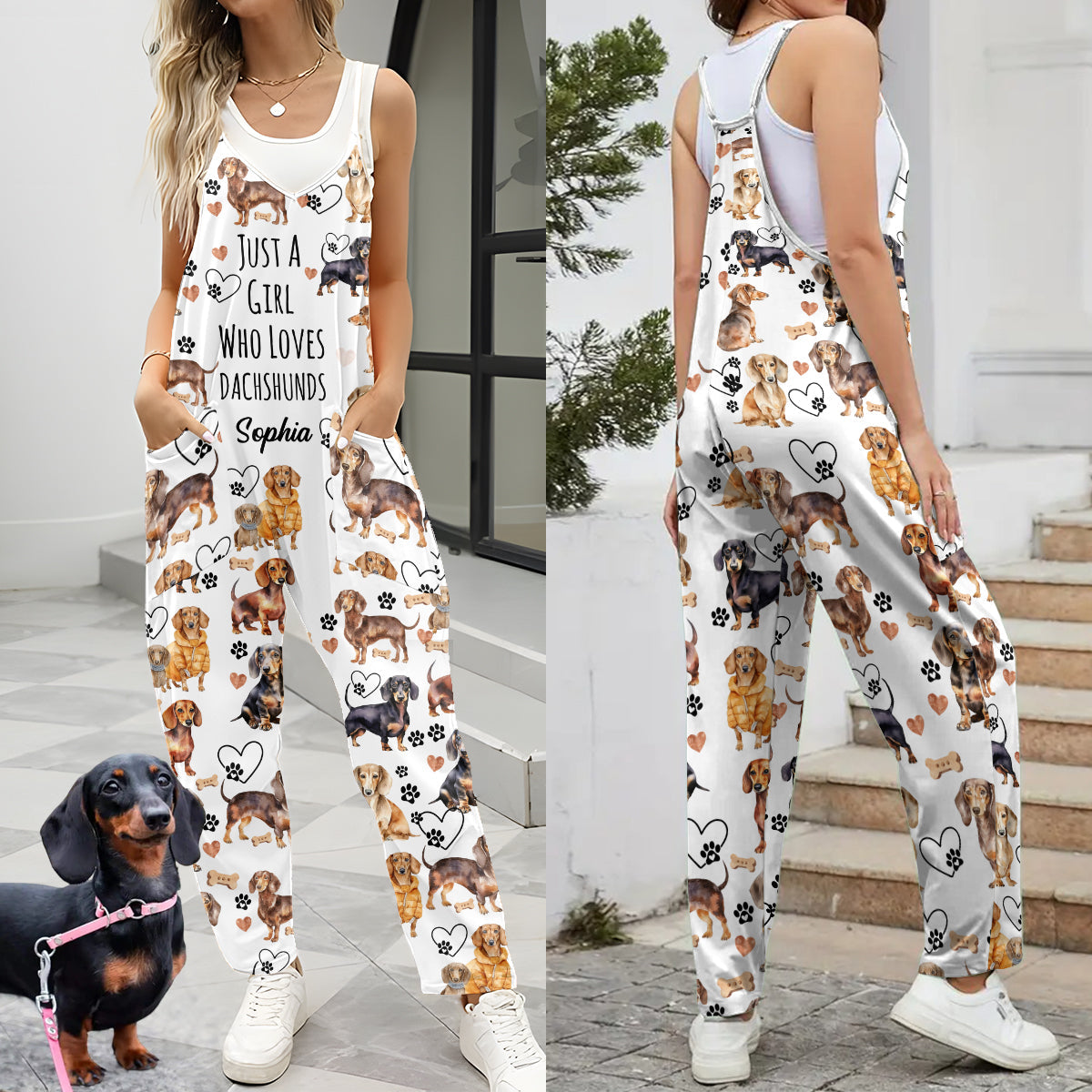 Einfach ein Mädchen, das Dackel liebt – Personalisierter Dackel-Overall/Strampler in lockerer Passform