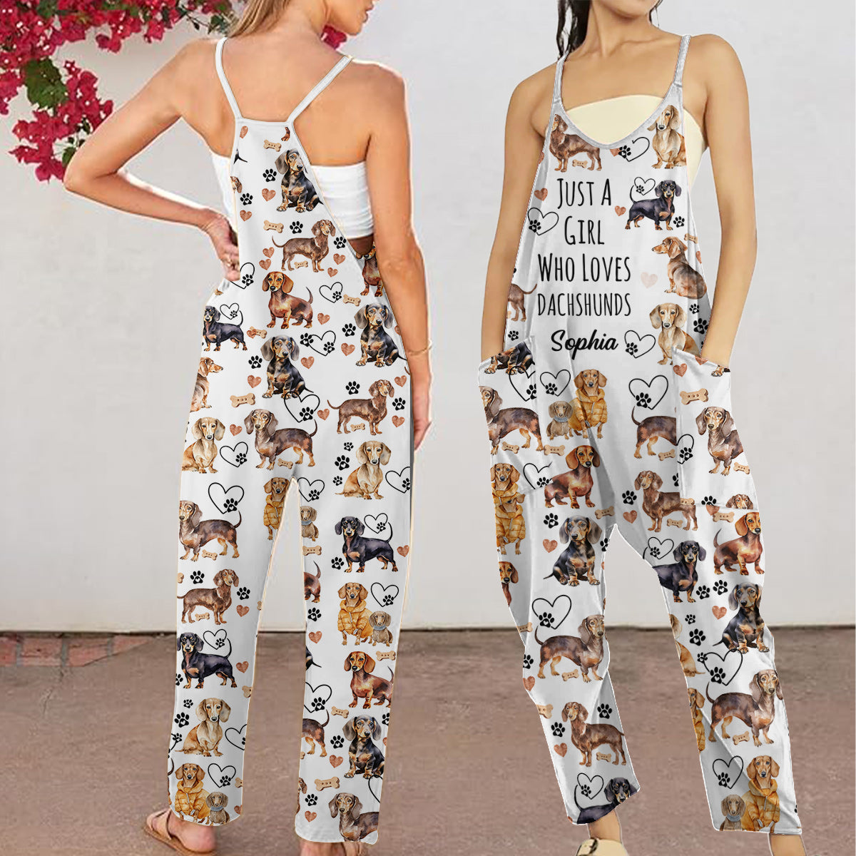 Einfach ein Mädchen, das Dackel liebt – Personalisierter Dackel-Overall/Strampler in lockerer Passform