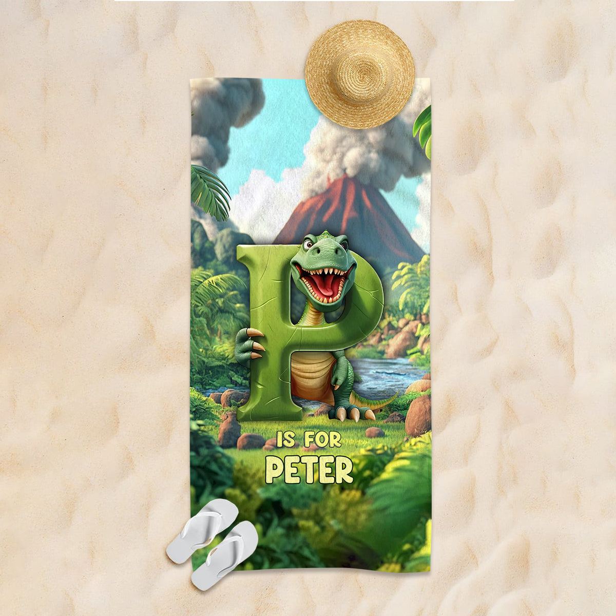 Kinder-Meerjungfrauen-/Dinosaurier-/LKW-Alphabet – personalisiertes, schnelltrocknendes Strand-/Badetuch