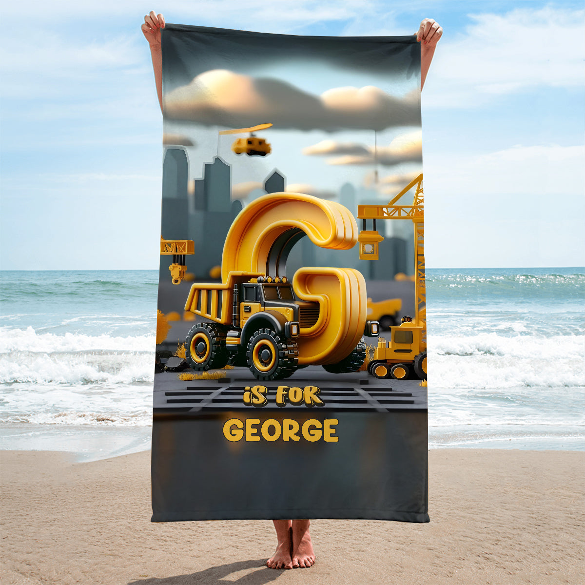 Kinder-Meerjungfrauen-/Dinosaurier-/LKW-Alphabet – personalisiertes, schnelltrocknendes Strand-/Badetuch