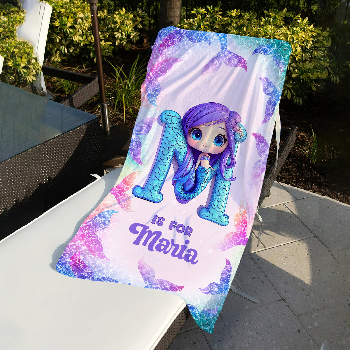 Kinder-Meerjungfrauen-/Dinosaurier-/LKW-Alphabet – personalisiertes, schnelltrocknendes Strand-/Badetuch
