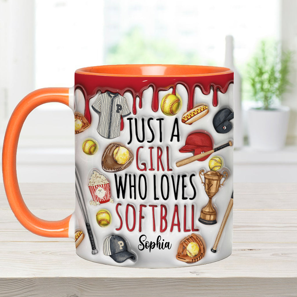 Just A Girl Who Loves Softball - Personalized Softball Accent Mug
