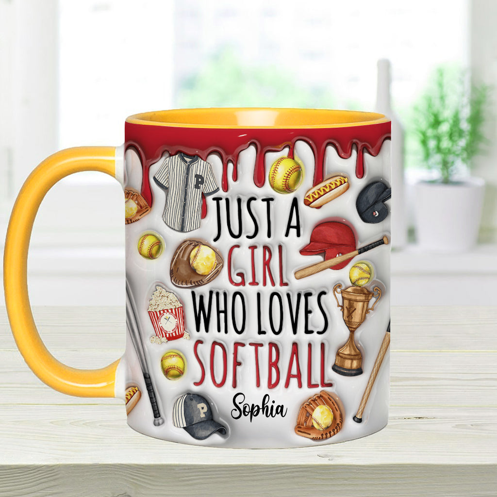 Just A Girl Who Loves Softball - Personalized Softball Accent Mug