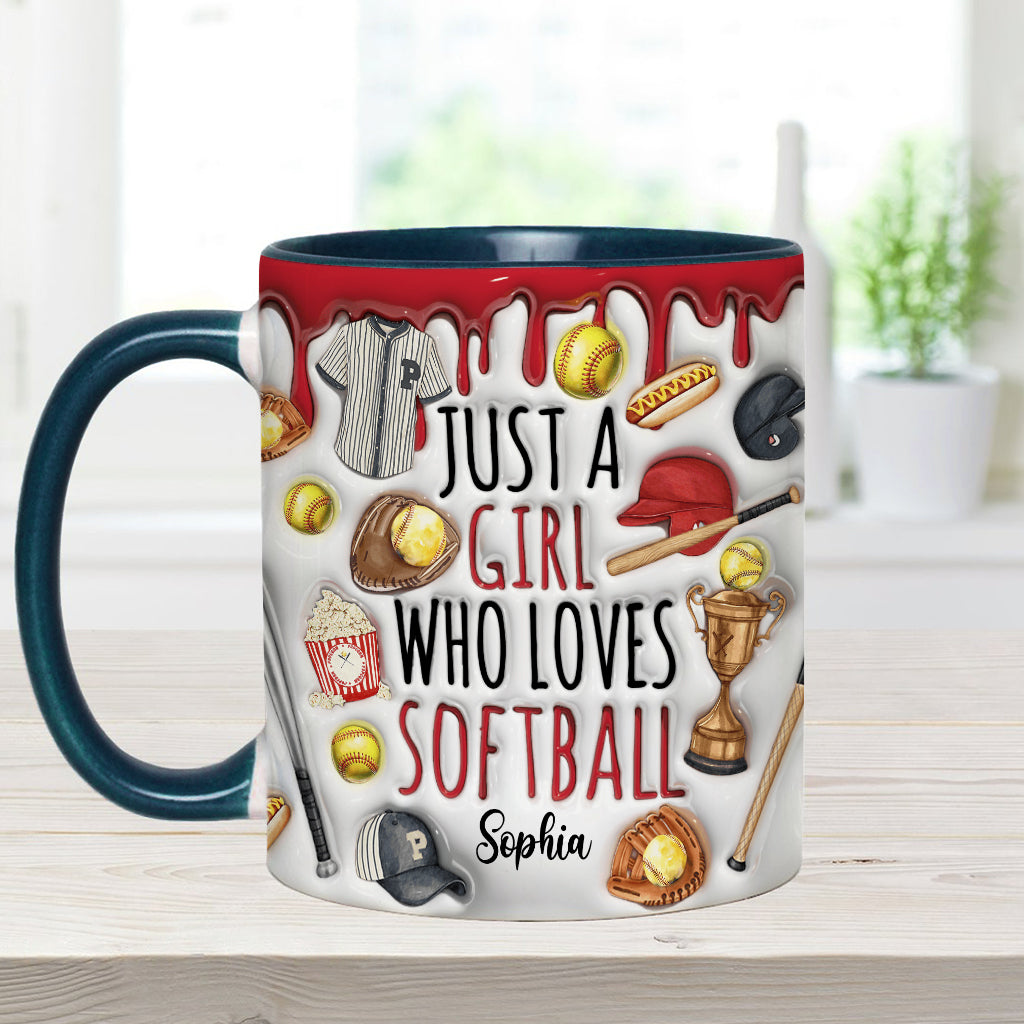 Just A Girl Who Loves Softball - Personalized Softball Accent Mug