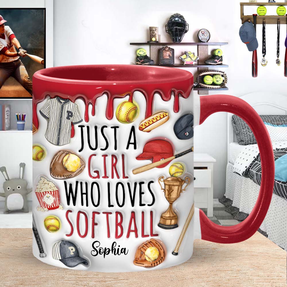 Just A Girl Who Loves Softball - Personalized Softball Accent Mug