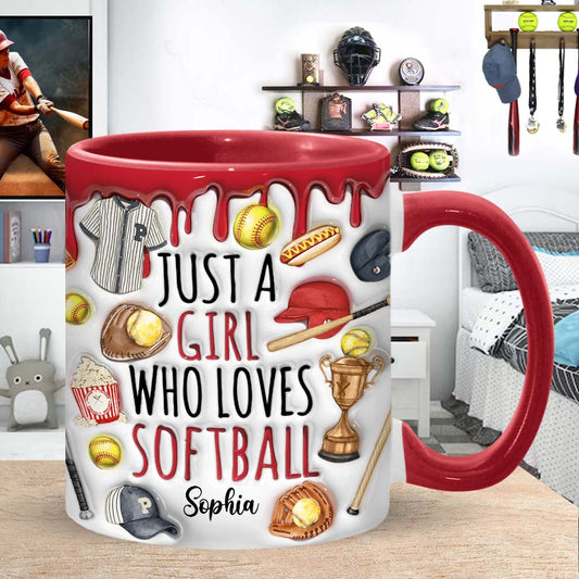Just A Girl Who Loves Softball - Personalized Softball Accent Mug