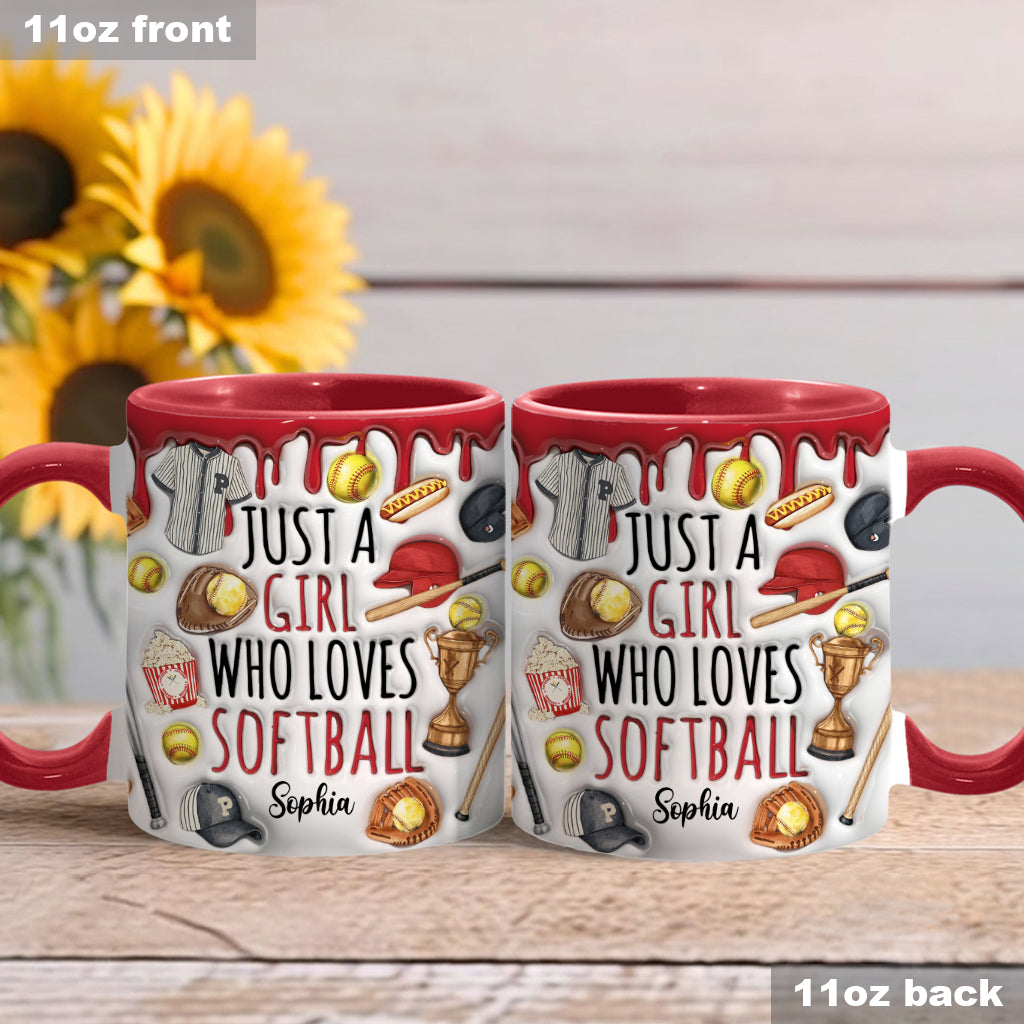 Just A Girl Who Loves Softball - Personalized Softball Accent Mug