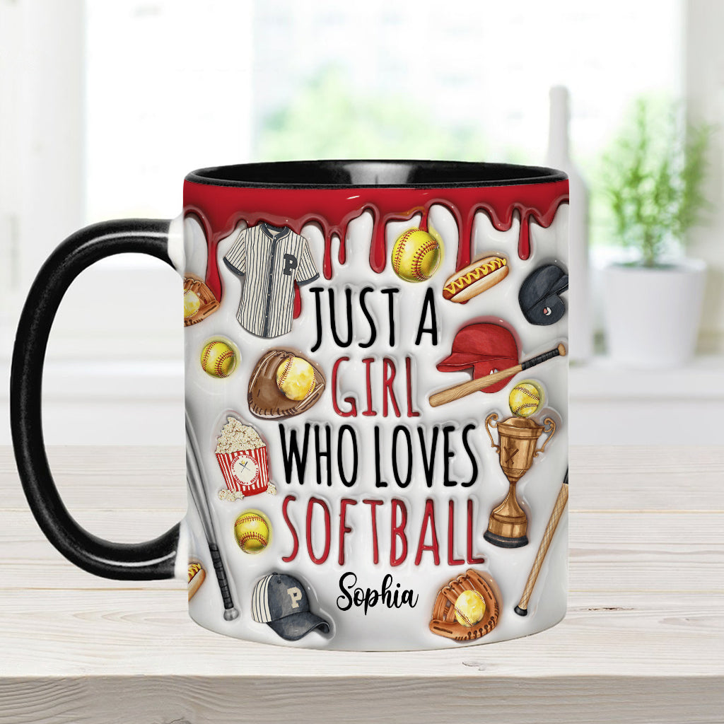 Just A Girl Who Loves Softball - Personalized Softball Accent Mug