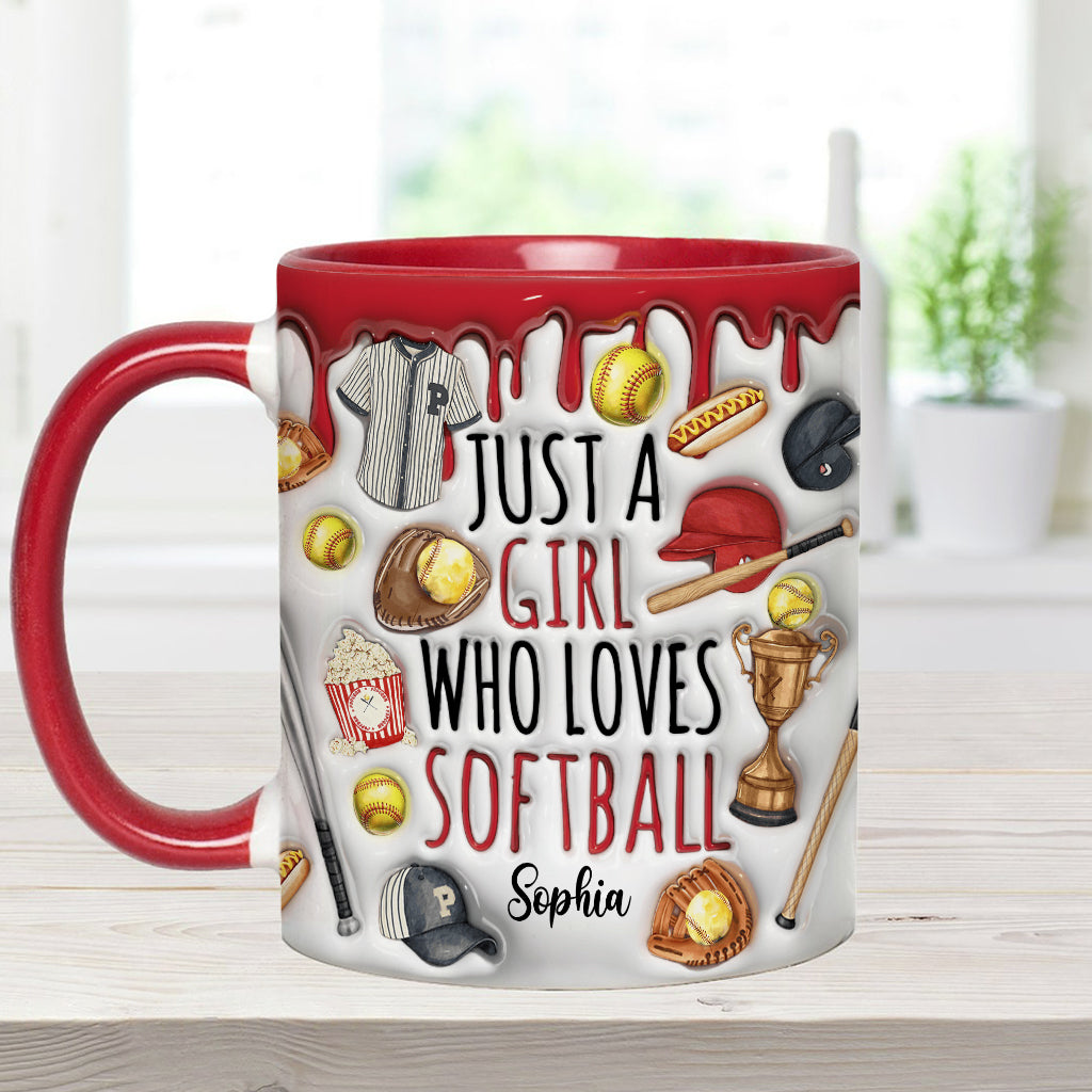 Just A Girl Who Loves Softball - Personalized Softball Accent Mug