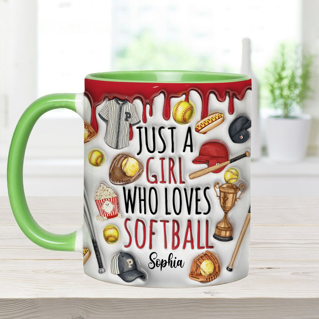 Just A Girl Who Loves Softball - Personalized Softball Accent Mug