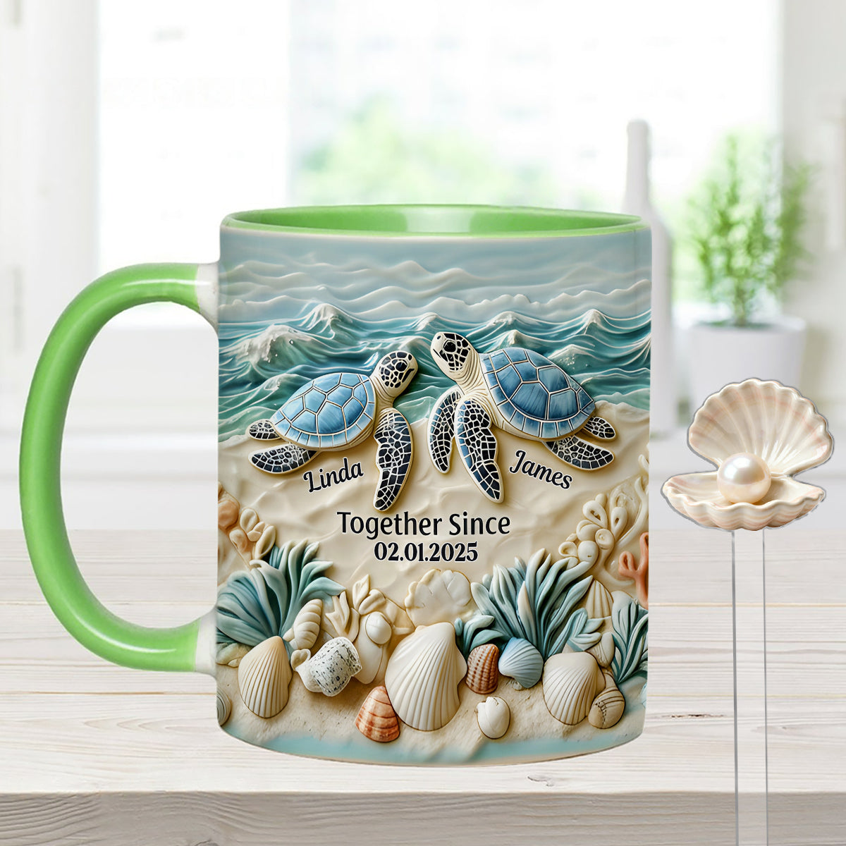 Schildkrötenpaar – Personalisiertes Schildkröten-Set: Akzentbecher mit Acryl-Rührstäbchen