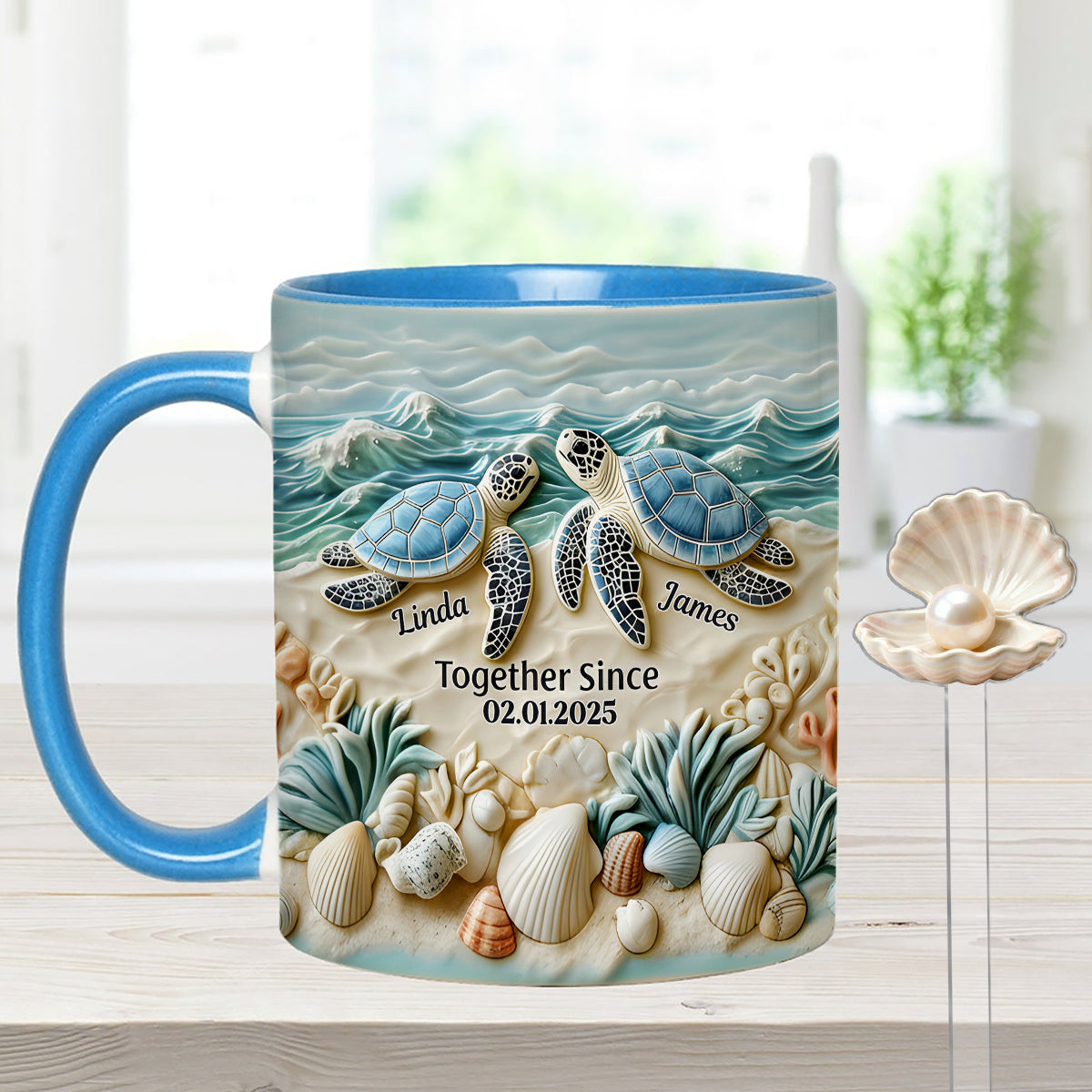 Schildkrötenpaar – Personalisiertes Schildkröten-Set: Akzentbecher mit Acryl-Rührstäbchen