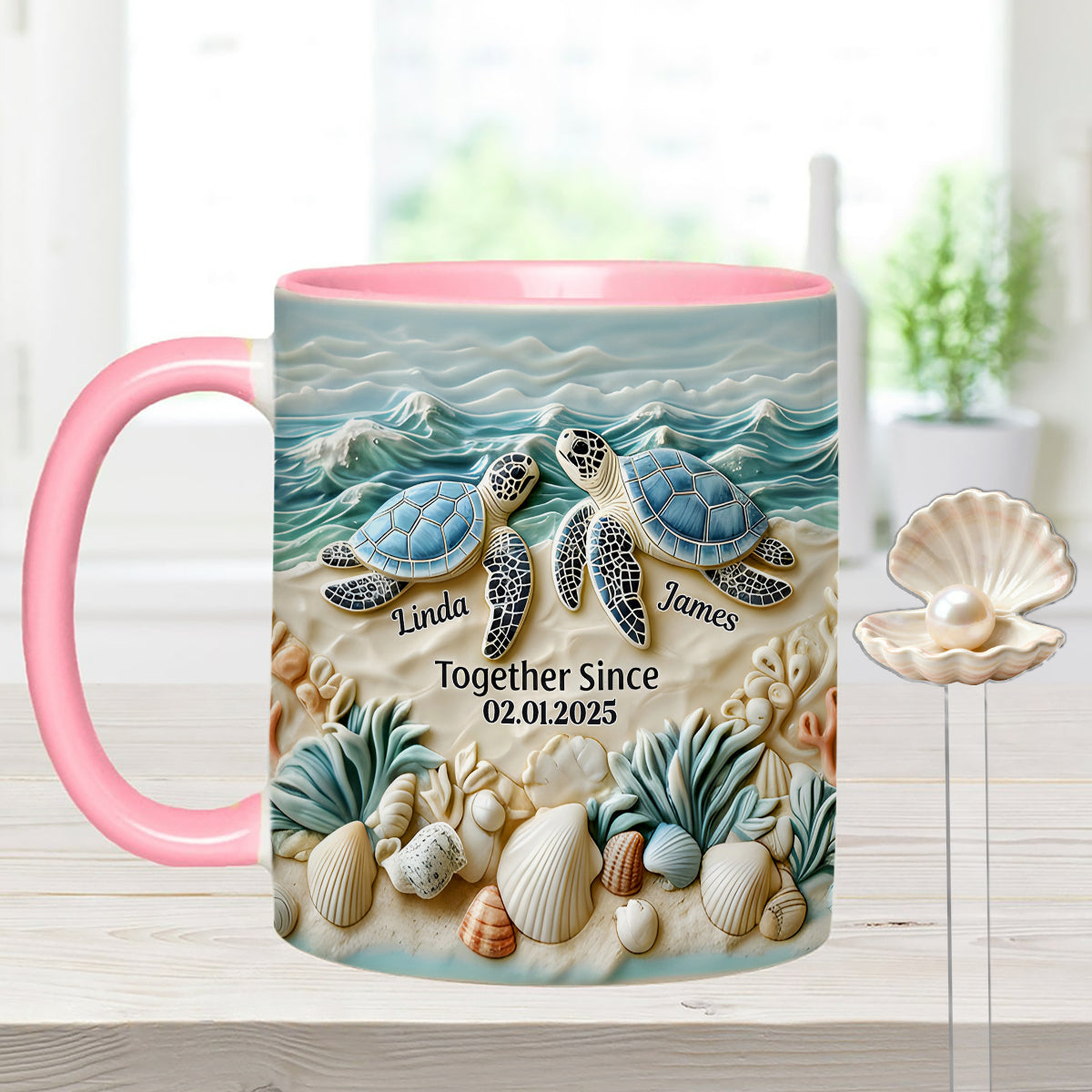 Schildkrötenpaar – Personalisiertes Schildkröten-Set: Akzentbecher mit Acryl-Rührstäbchen