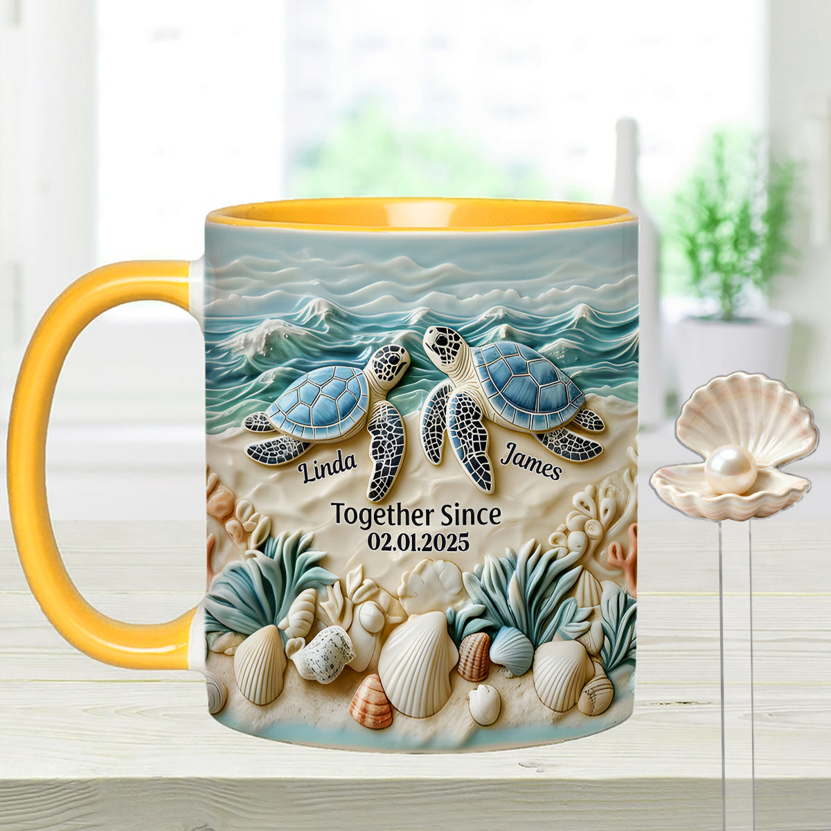 Schildkrötenpaar – Personalisiertes Schildkröten-Set: Akzentbecher mit Acryl-Rührstäbchen