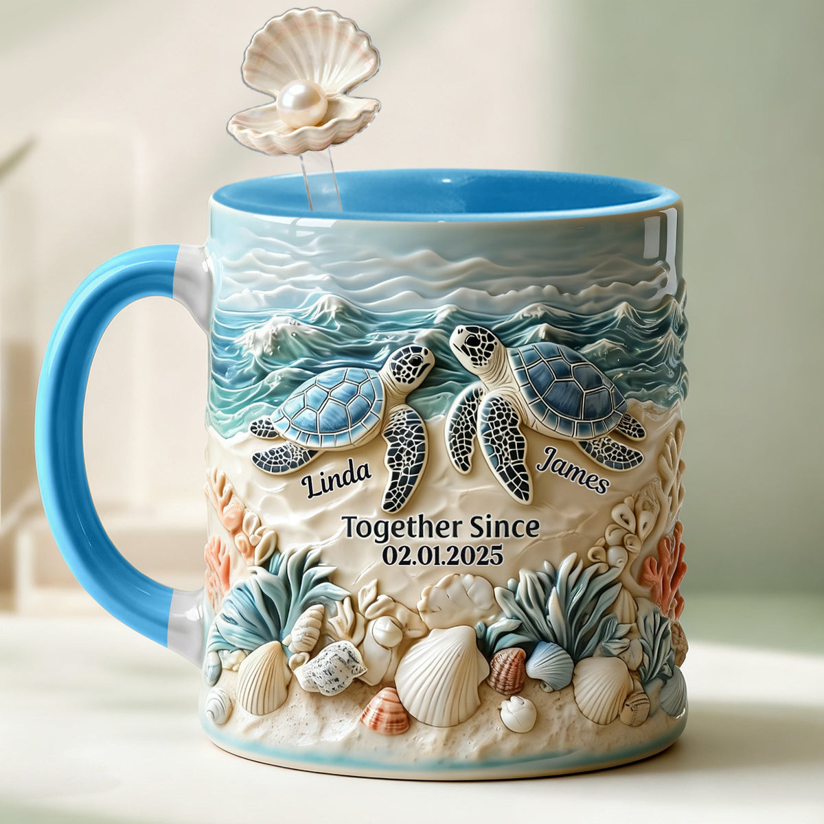 Schildkrötenpaar – Personalisiertes Schildkröten-Set: Akzentbecher mit Acryl-Rührstäbchen