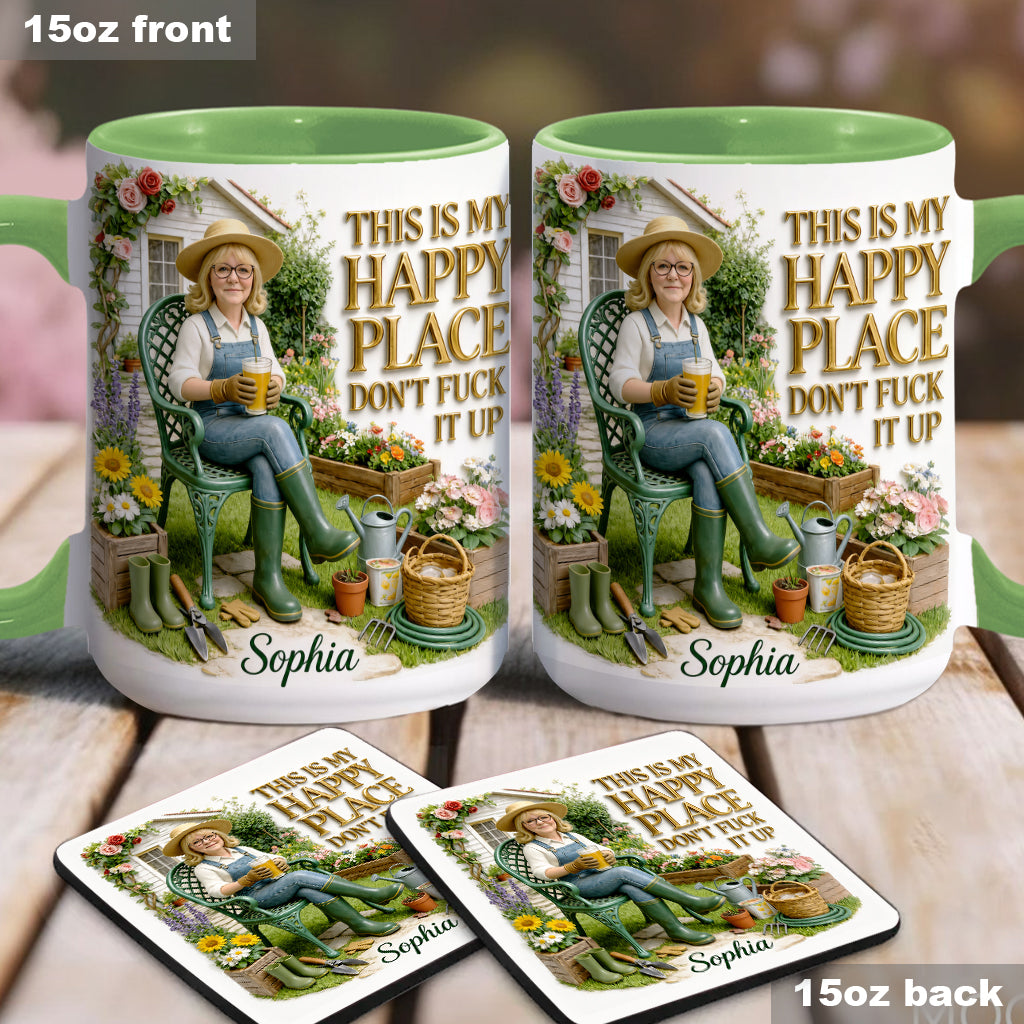 Garden Is My Happy Place - Personalized Gardening Accent Mug & Coaster