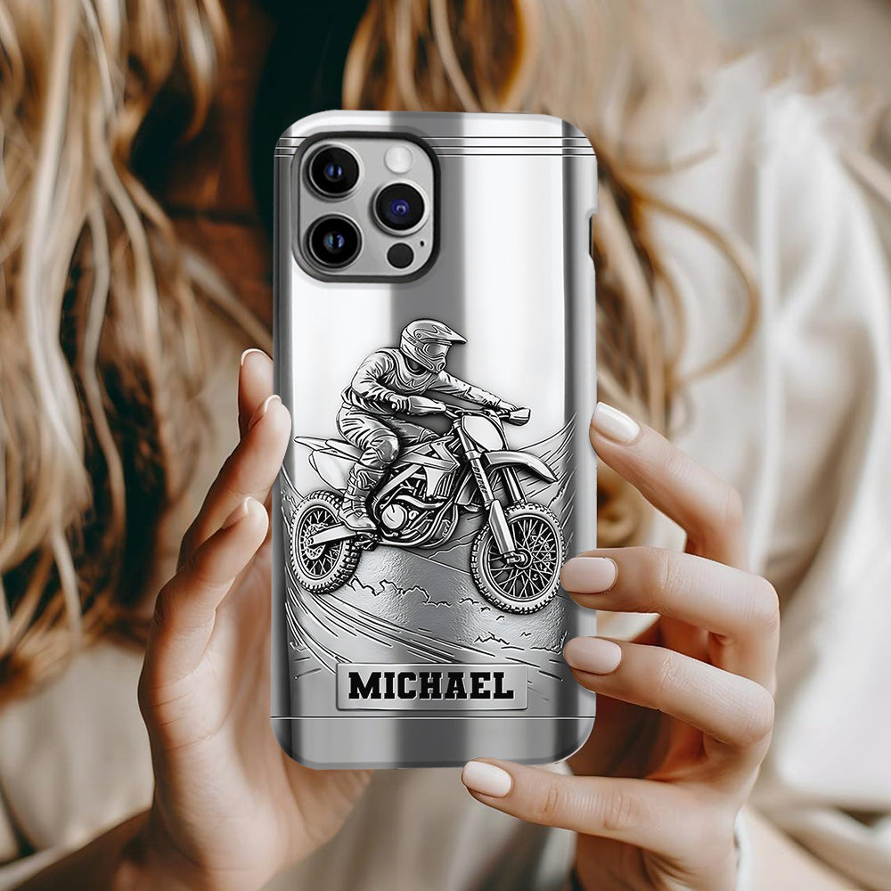 Handyhülle mit Metallic-Motiv (Dirtbike/Motocross) – Personalisierte Dirtbike-Handyhülle mit Vollbilddruck