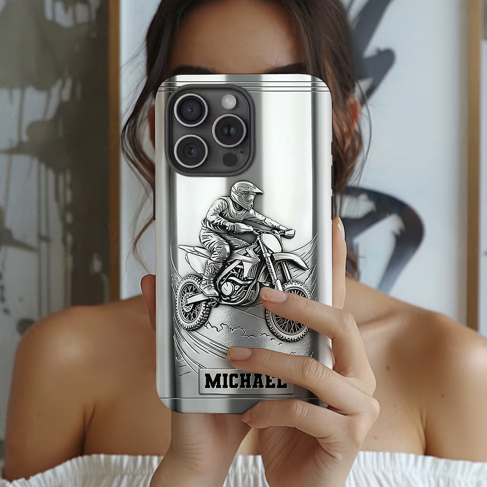 Handyhülle mit Metallic-Motiv (Dirtbike/Motocross) – Personalisierte Dirtbike-Handyhülle mit Vollbilddruck