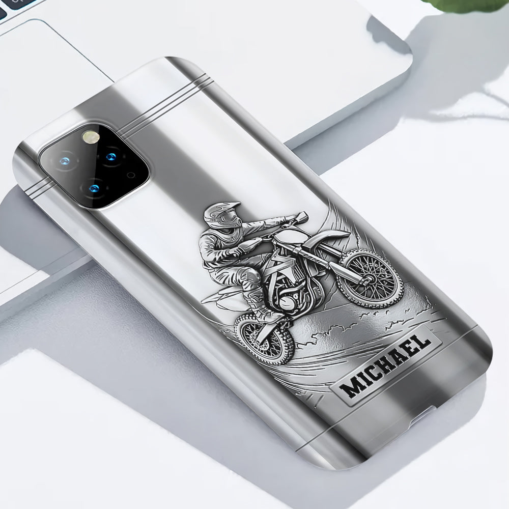 Handyhülle mit Metallic-Motiv (Dirtbike/Motocross) – Personalisierte Dirtbike-Handyhülle mit Vollbilddruck