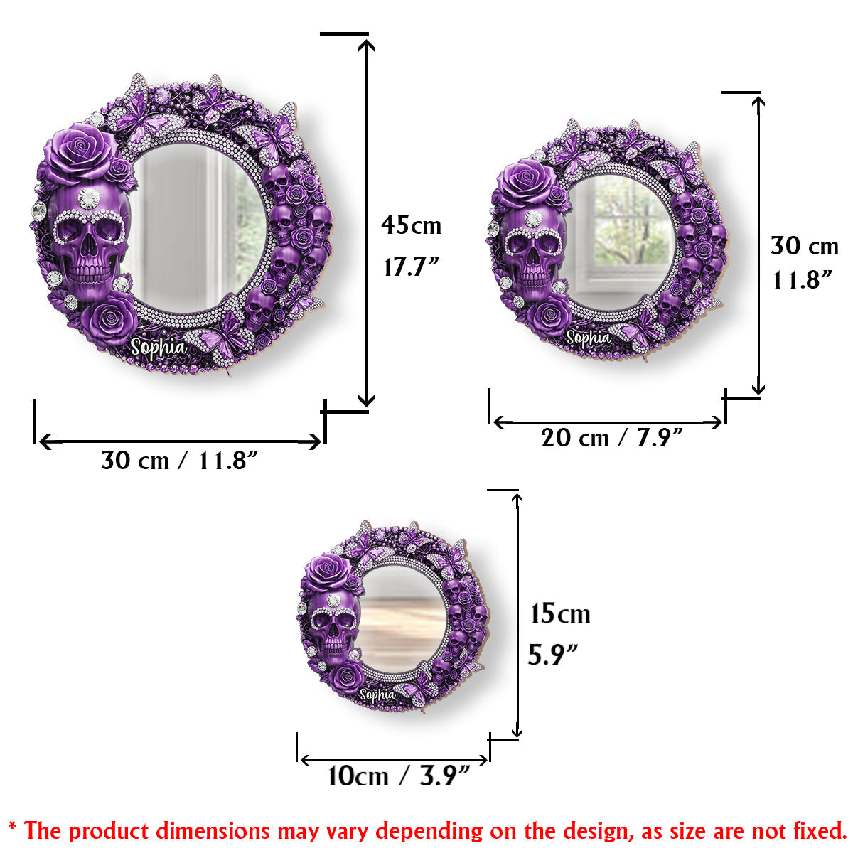 Wunderschöner Totenkopf mit Rosen – Personalisierter Totenkopf-Wandspiegel