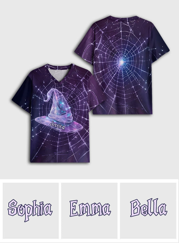 Beautiful Witch Hat In Spider Web - Personalized Witch Fully Printed V-Neck T-Shirt