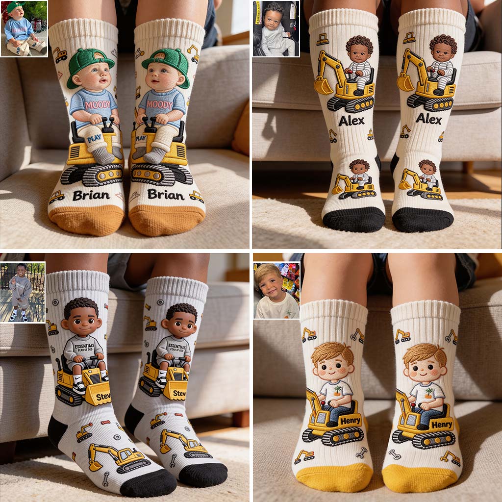 Custom Any Photo, Construction Machines - Personalized Kid Socks