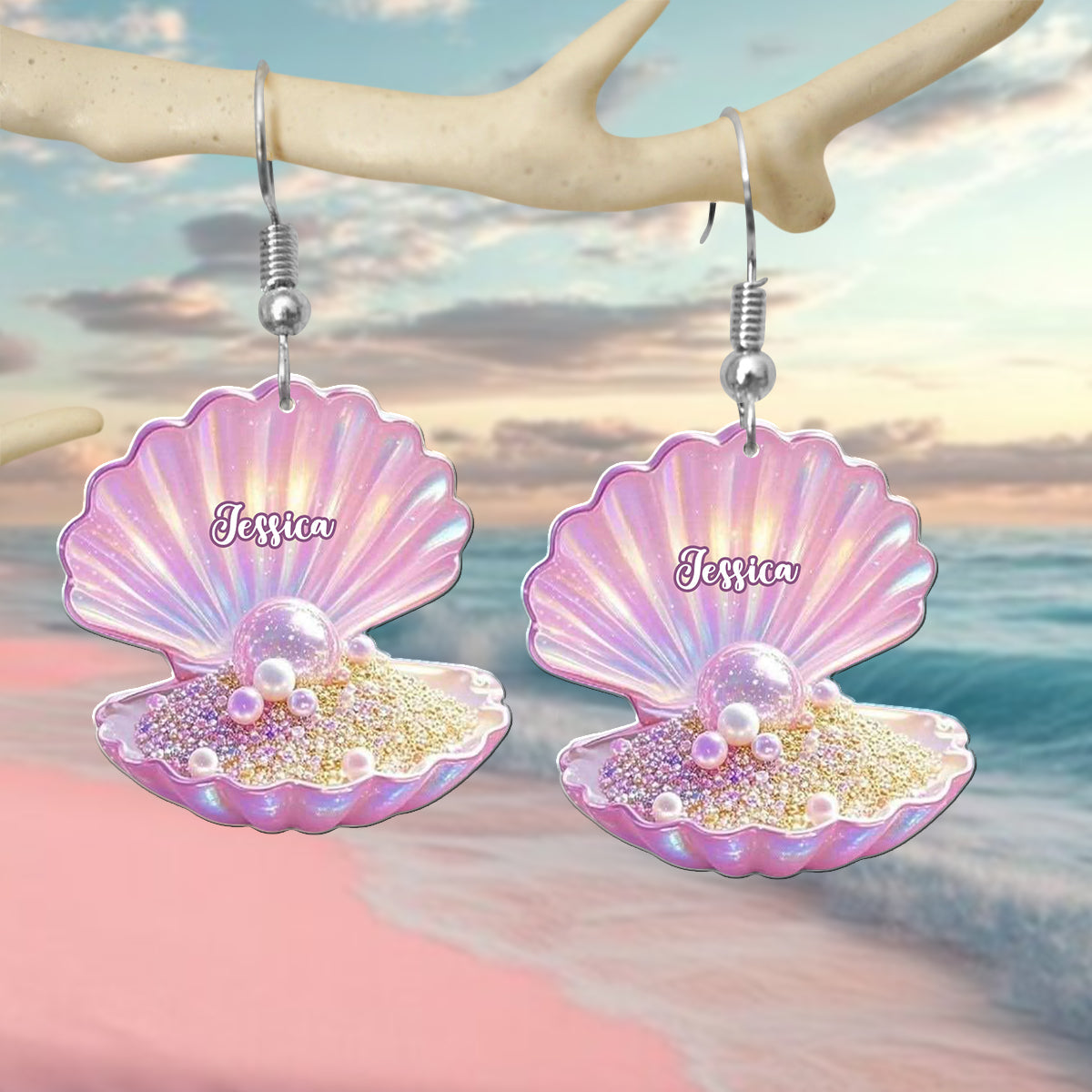Pink Pearl Shell - Personalized Sea Lover Earrings