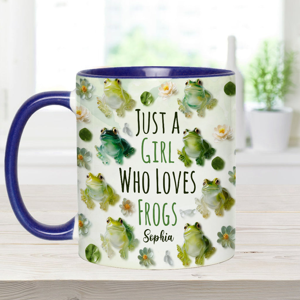 Einfach ein Mädchen, das Frösche liebt – personalisierte Tasse mit Froschmotiv