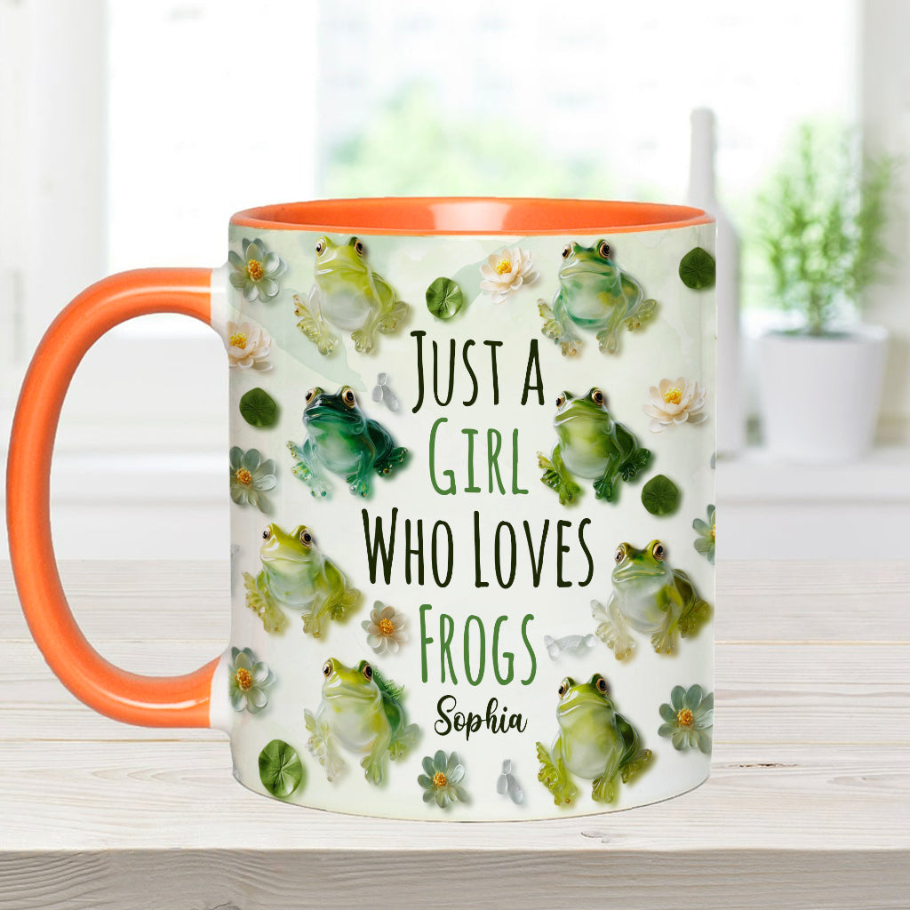 Einfach ein Mädchen, das Frösche liebt – personalisierte Tasse mit Froschmotiv