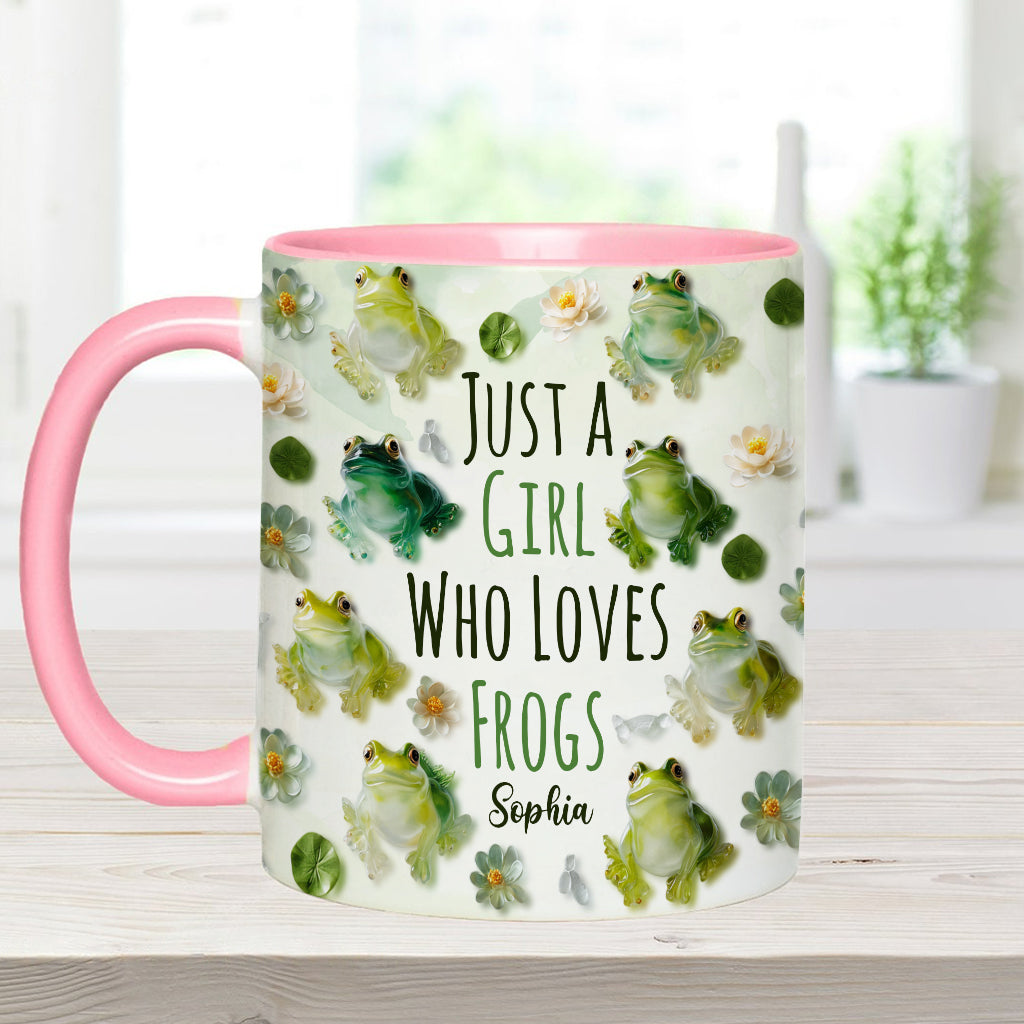 Einfach ein Mädchen, das Frösche liebt – personalisierte Tasse mit Froschmotiv