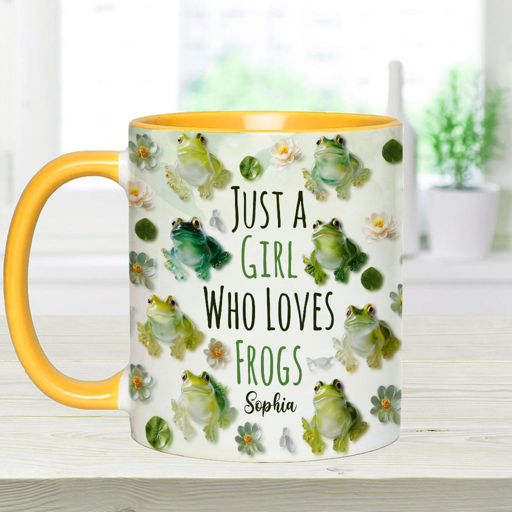 Einfach ein Mädchen, das Frösche liebt – personalisierte Tasse mit Froschmotiv