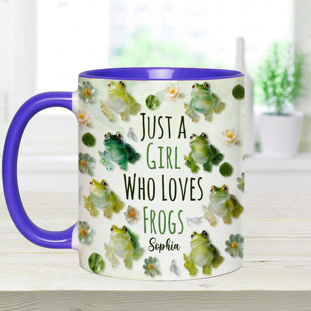 Einfach ein Mädchen, das Frösche liebt – personalisierte Tasse mit Froschmotiv