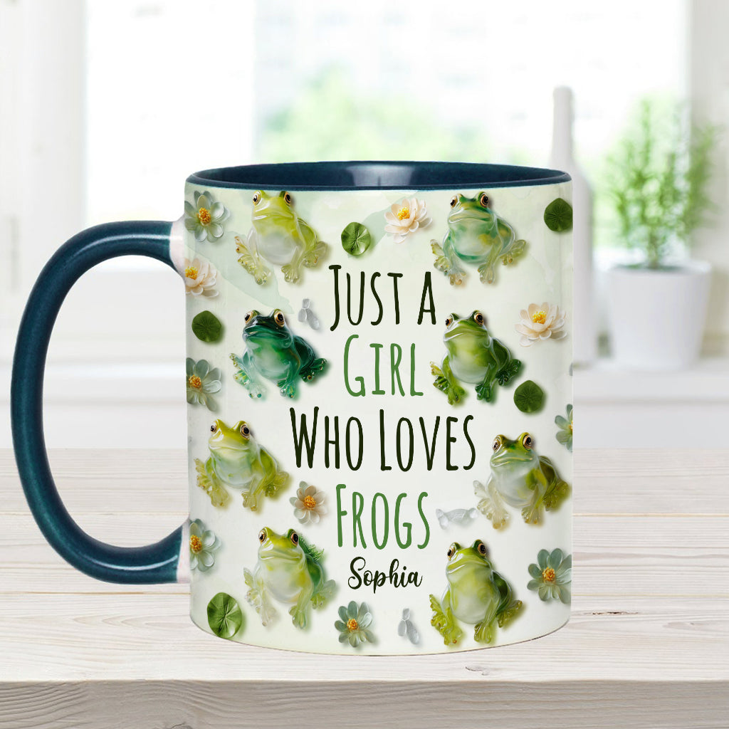 Einfach ein Mädchen, das Frösche liebt – personalisierte Tasse mit Froschmotiv