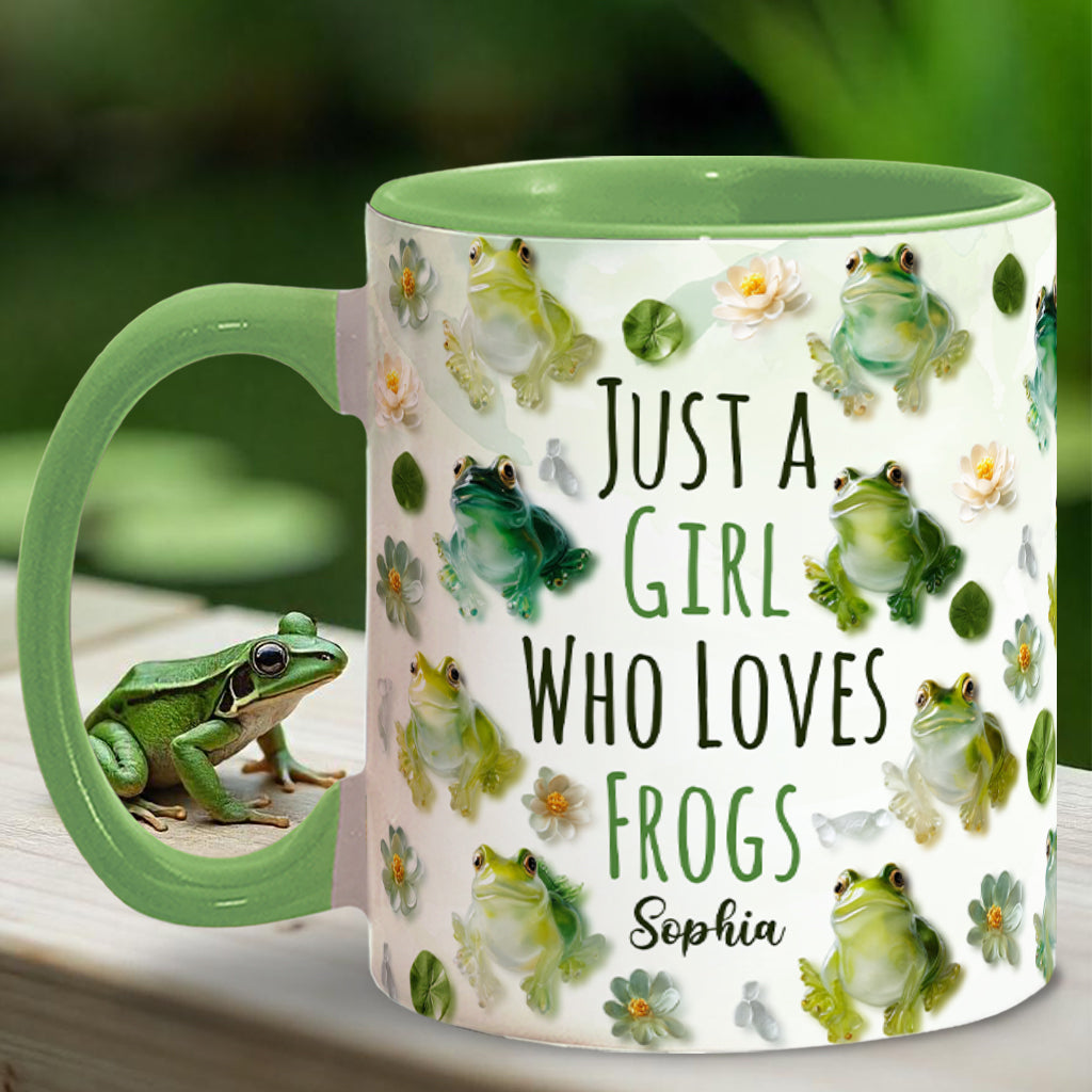Einfach ein Mädchen, das Frösche liebt – personalisierte Tasse mit Froschmotiv