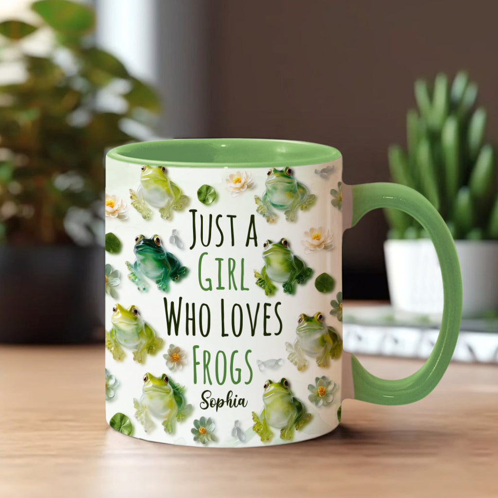 Einfach ein Mädchen, das Frösche liebt – personalisierte Tasse mit Froschmotiv