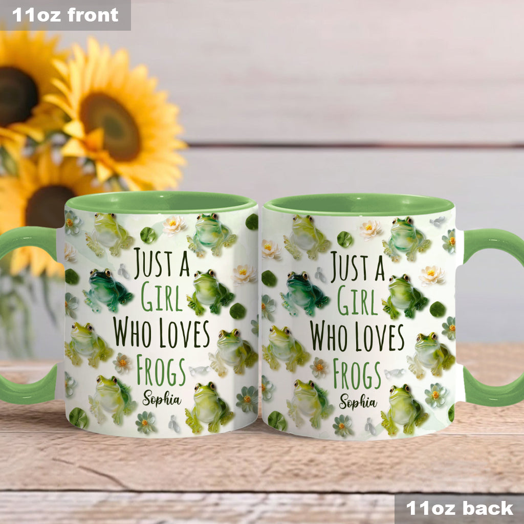 Einfach ein Mädchen, das Frösche liebt – personalisierte Tasse mit Froschmotiv