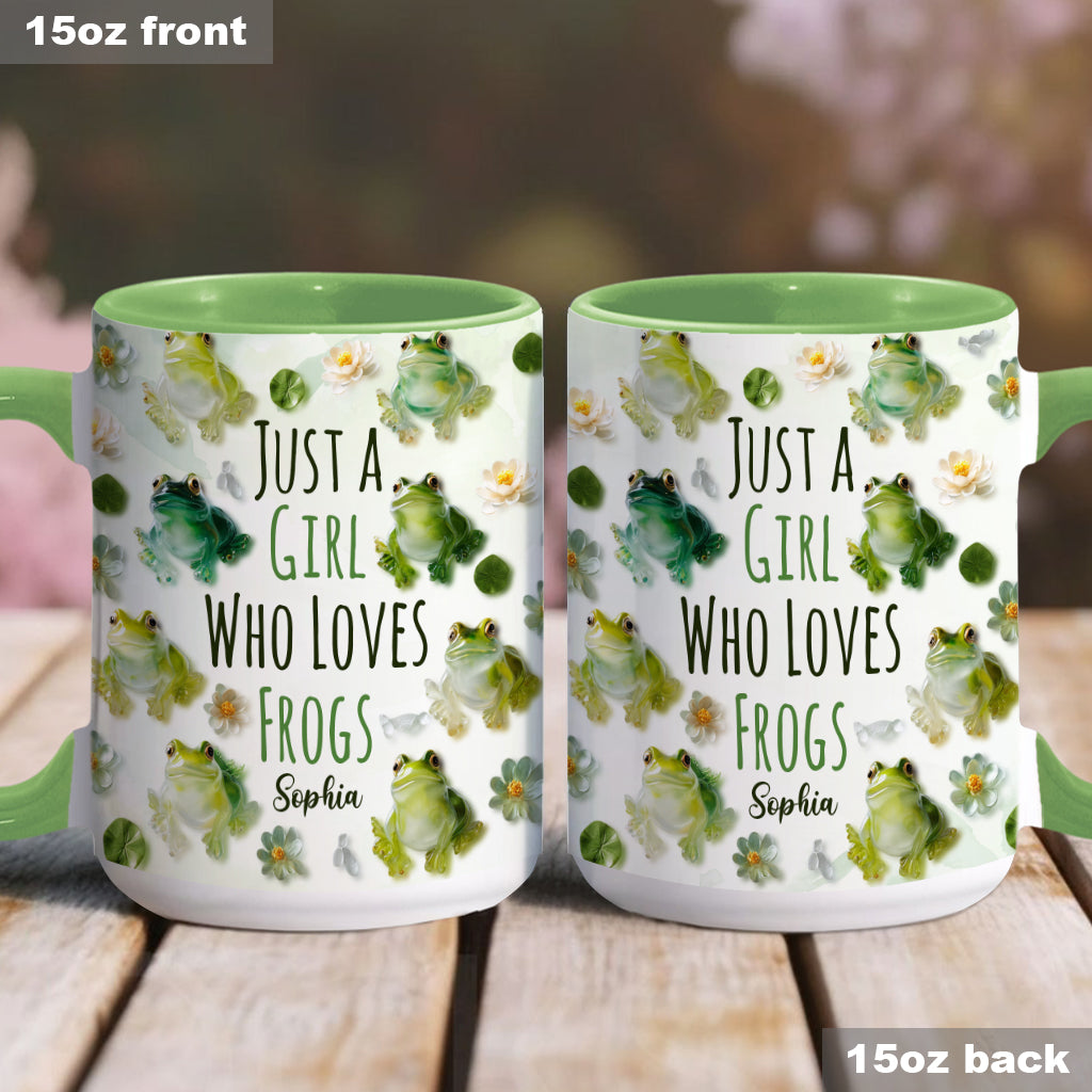 Einfach ein Mädchen, das Frösche liebt – personalisierte Tasse mit Froschmotiv