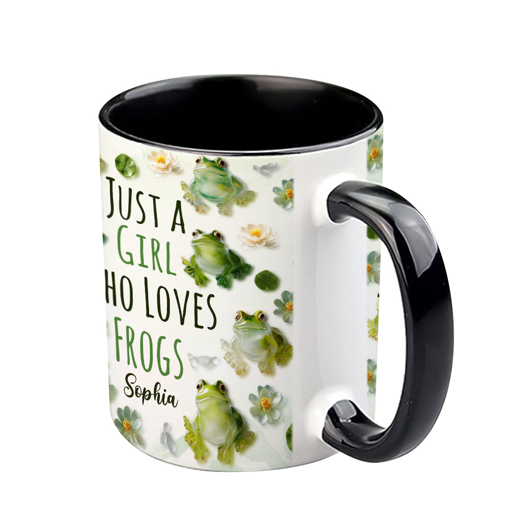 Einfach ein Mädchen, das Frösche liebt – personalisierte Tasse mit Froschmotiv