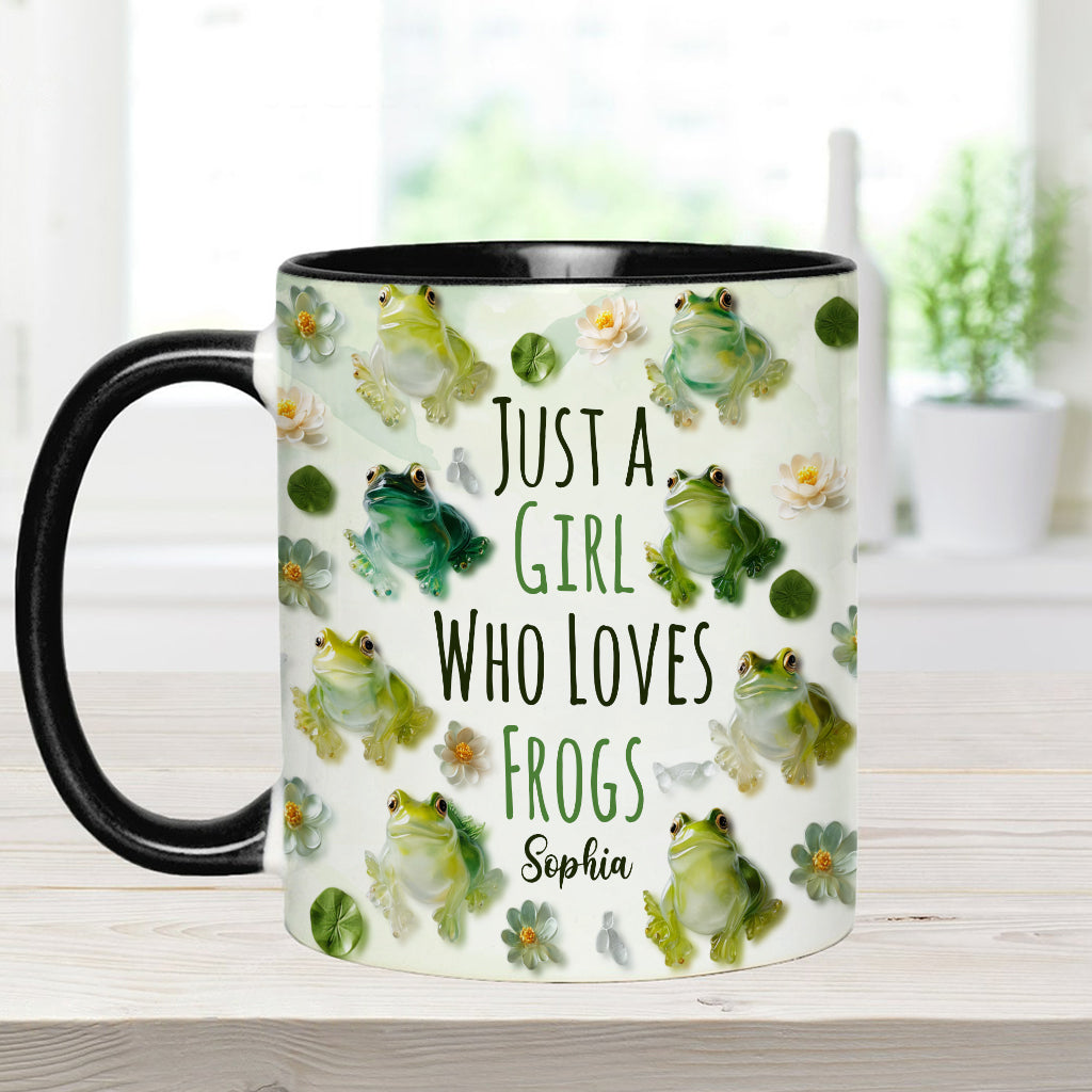 Einfach ein Mädchen, das Frösche liebt – personalisierte Tasse mit Froschmotiv