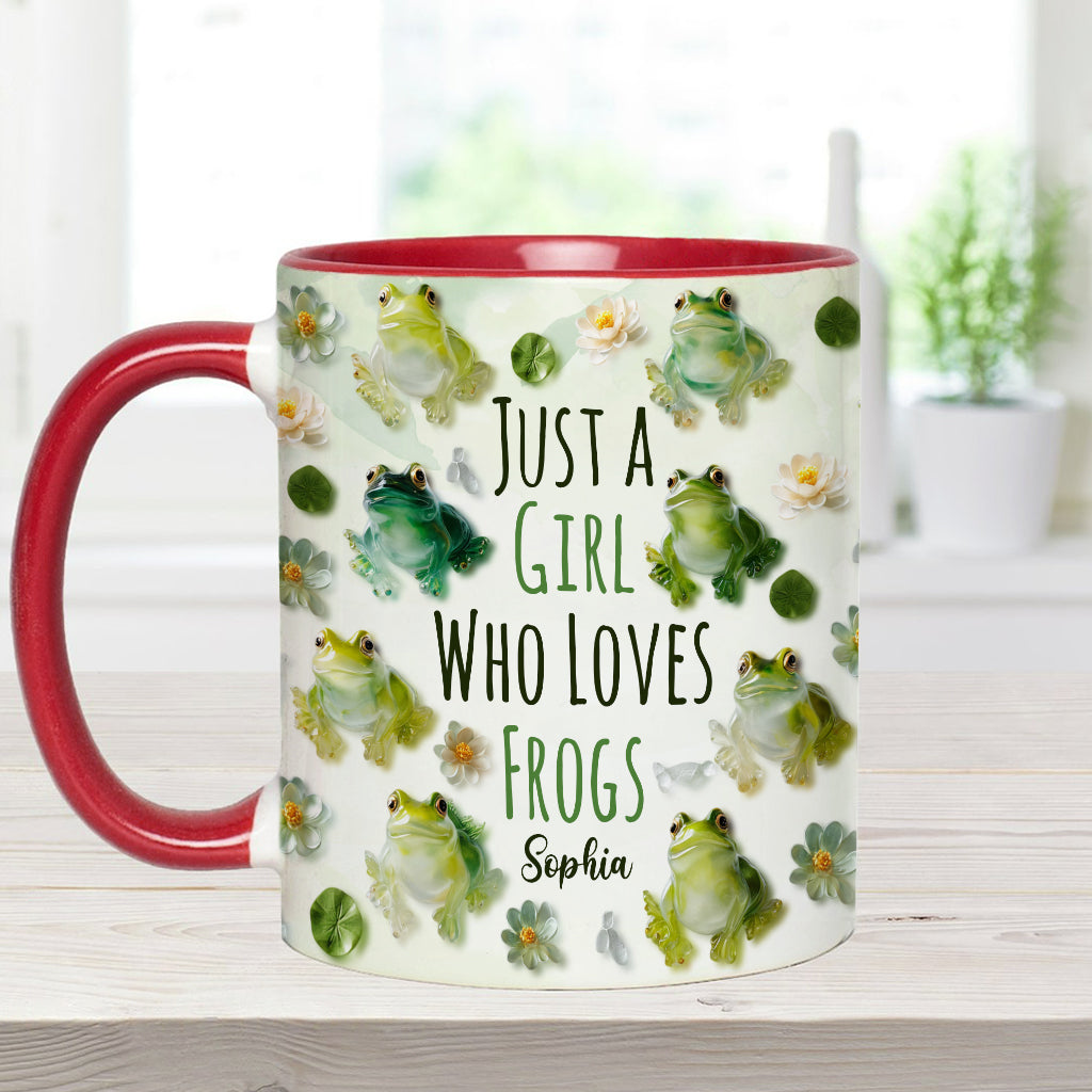Einfach ein Mädchen, das Frösche liebt – personalisierte Tasse mit Froschmotiv