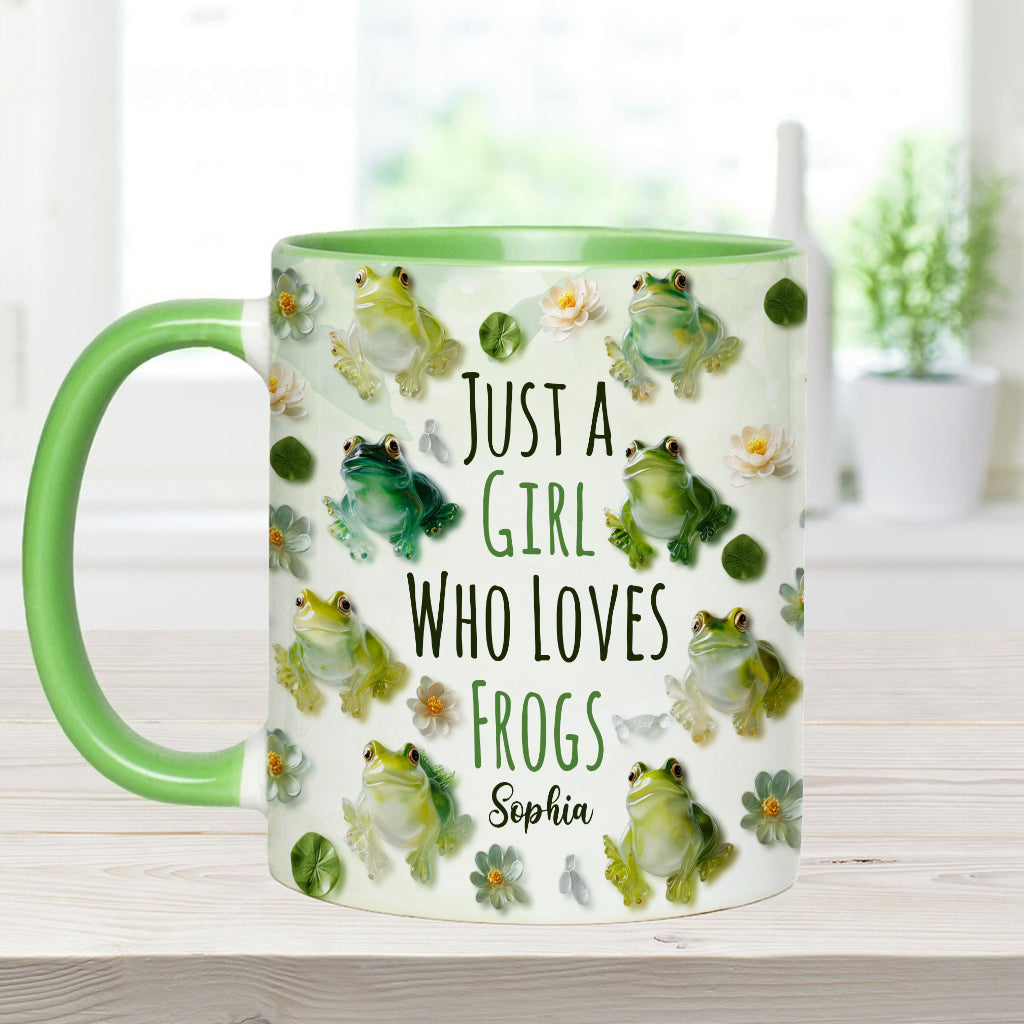 Einfach ein Mädchen, das Frösche liebt – personalisierte Tasse mit Froschmotiv