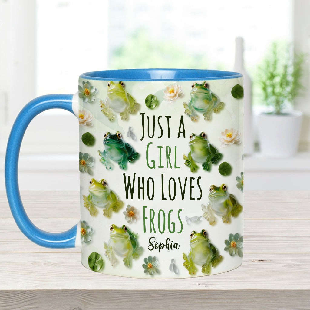 Einfach ein Mädchen, das Frösche liebt – personalisierte Tasse mit Froschmotiv