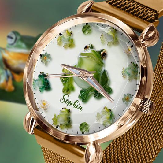 Einfach ein Mädchen, das Frösche liebt – personalisierte Frosch-Damenhanduhr 