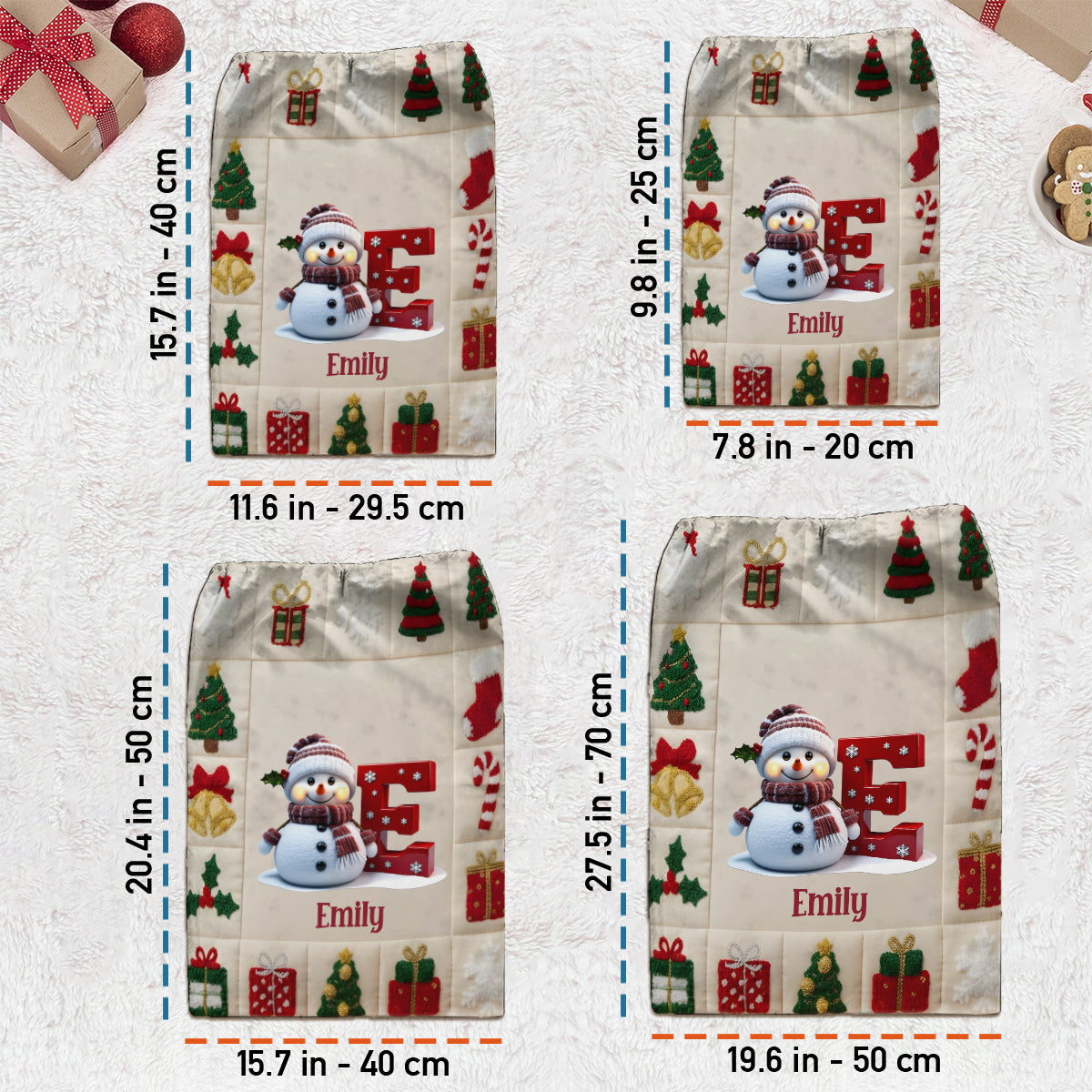 Alphabet SnowmanPresents Bag - Personalized Family Drawstring Tote Bag