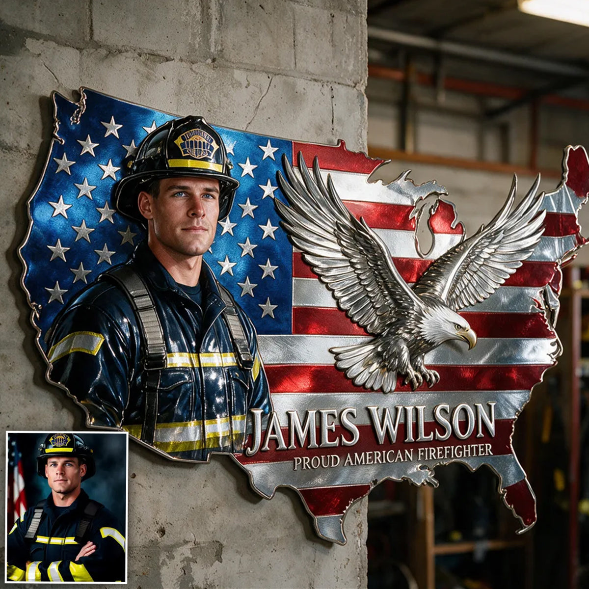 Custom Photo USA Flag Metal Sign, Personalized American Eagle Wall Art, Gift For Him/ Veteran/ Police/ Firefighter... - Personalized Real Men 3D Printed Cut Metal Sign