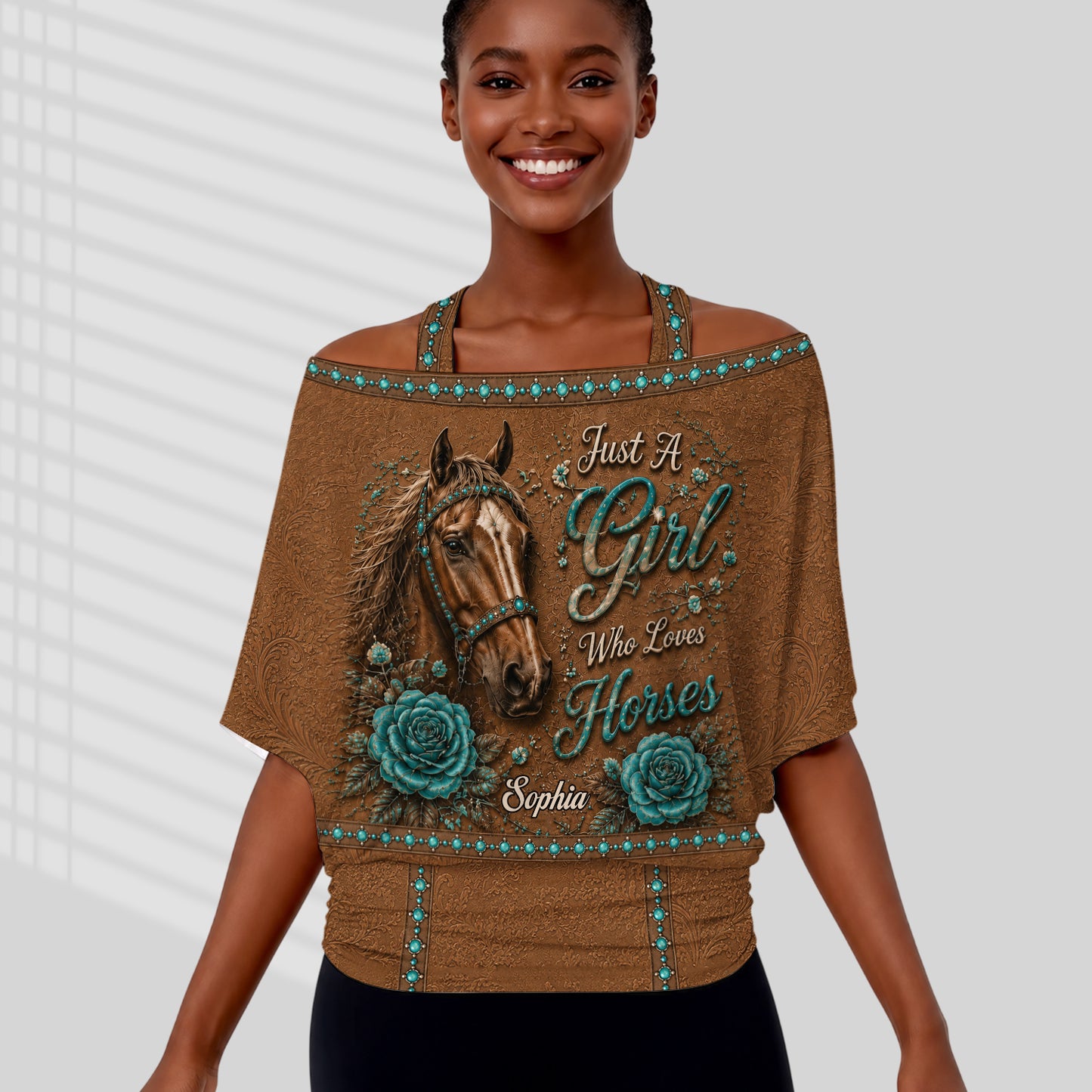 Just A Girl Who Loves Horses - Personalized Horse Off-Shoulder Top Set