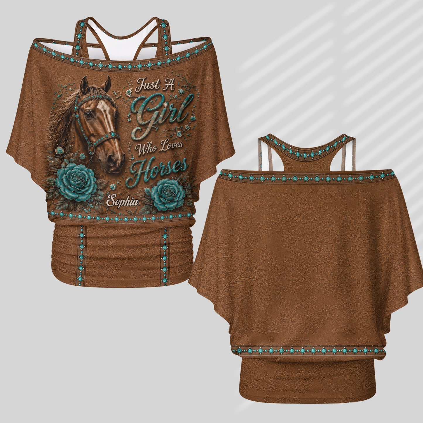 Just A Girl Who Loves Horses - Personalized Horse Off-Shoulder Top Set